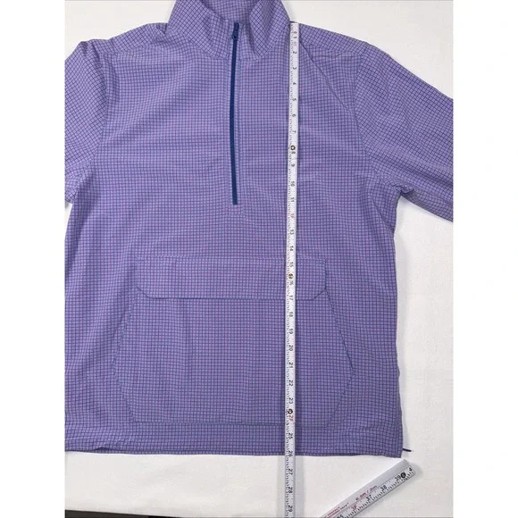 Mizzen Main Leeward 1/4 Zip Pullover Mens S Blue Pink Check Zip Pocket Mock Neck - Picture 9 of 13